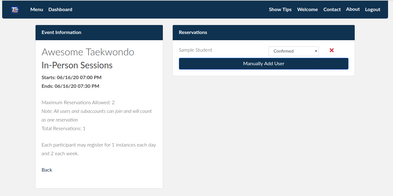 Reservations allow signup control and management